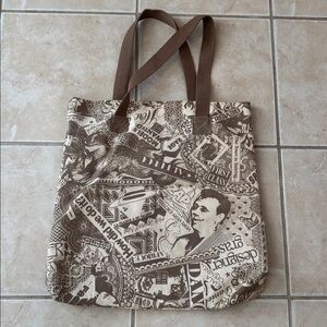 Vintage Print Canvas Tote Bag